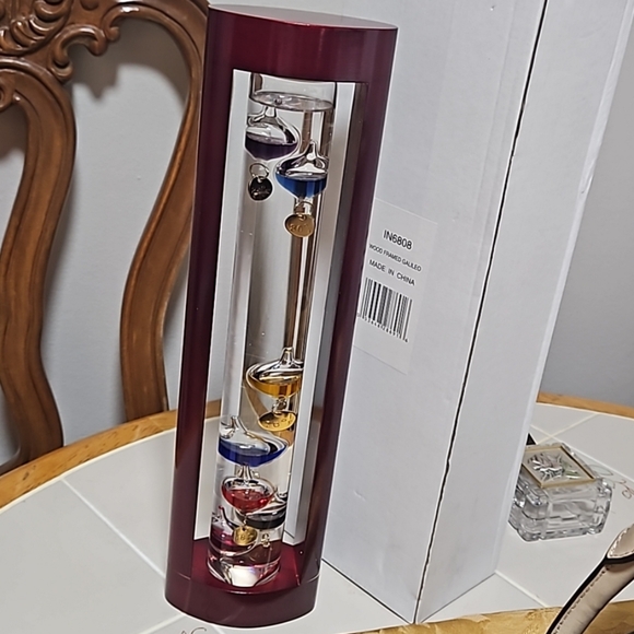 NIB. New In Original Box Cherry finish Galileo Thermometer with Wood Frame - Picture 1 of 12